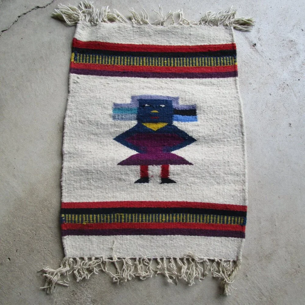 Vintage Wool Southwestern Woven Small Tapestry Rug